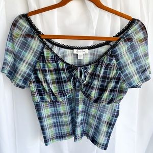 NWT, 90’s style Plaid Print Mesh Crop Top by TOPSHOP - US 8/10